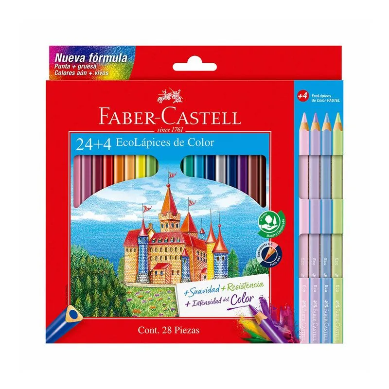 COLOR FABER X 24 LARGOS + 4 PASTEL  TRIANG. E/CARTON    116119